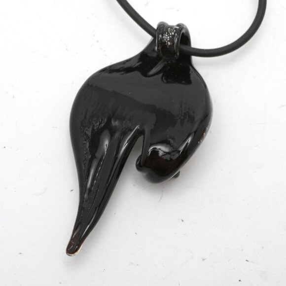 Art Glass Swirl Drop Pendant Necklace Murano Style Italy Gold Blue Black White - Picture 6 of 10